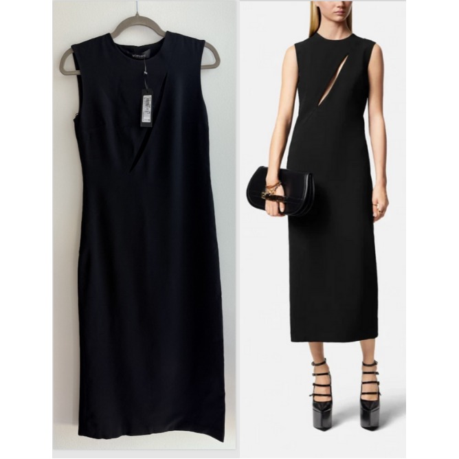 Versace Size 38 New Women's Cutout Modern Sleek Midi Lbd Dress Black $3,050